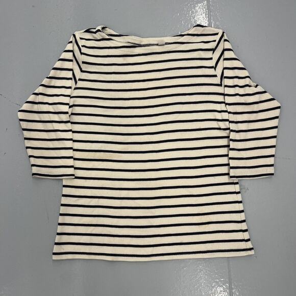 Vintage Y2k LL Bean White/Navy French Boat Neck Shirt - Picture 1 of 3